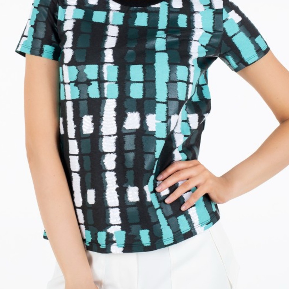 Max and co cut label  Black and Teal Patterned Blouse